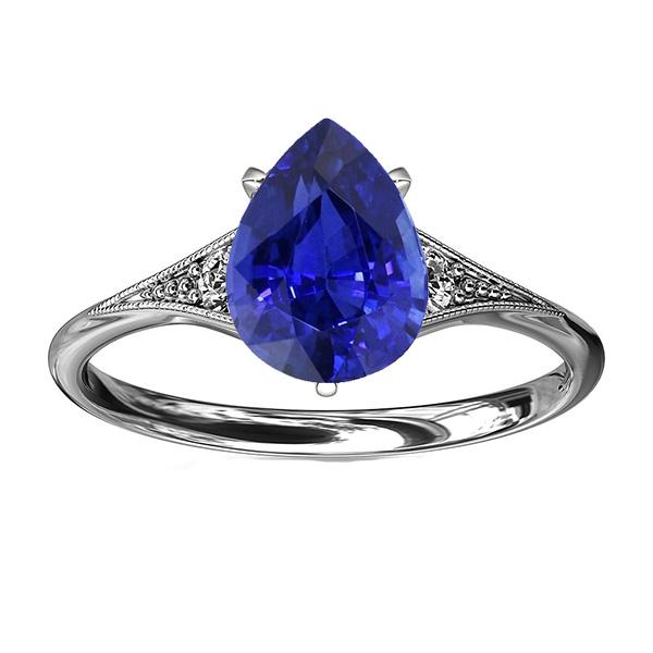 Bague de mariage en saphir bleu taille poire bijoux de style antique 2.75 carats - HarryChadEnt.FR