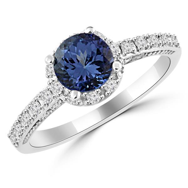 Bague de mariage en saphir de Ceylan taille ronde 4 carats en or blanc 14K - HarryChadEnt.FR