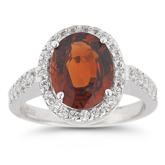 Bague de mariage grenat ovale en or blanc 14K avec diamants de 13.25 ct - HarryChadEnt.FR