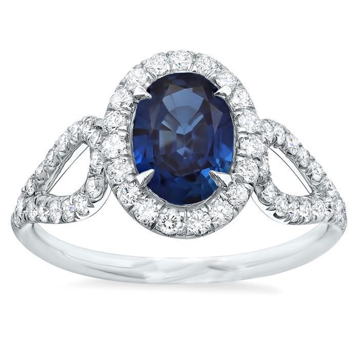 Bague de mariage gros saphir de Ceylan avec diamants or blanc 5 carats 14K - HarryChadEnt.FR