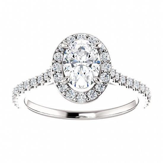 Bague de mariage halo de diamants ovales et ronds de 1.50 ct en or blanc 14 carats - HarryChadEnt.FR