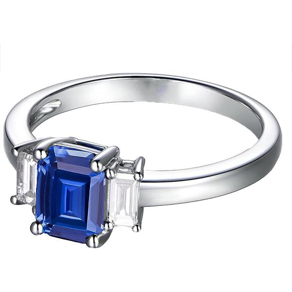 Bague de mariage saphir bleu émeraude 3 pierres 2.50 carats bijoux en or - HarryChadEnt.FR