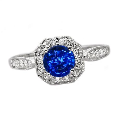 Bague de mariage saphir et diamant de 1.5 ct en or blanc 14 carats - HarryChadEnt.FR