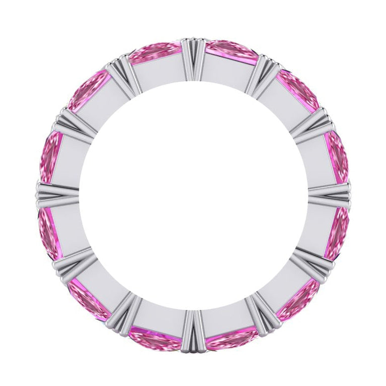 Bague d'éternité Diamant Saphir Rose Trilliant 9 ct Pierres Précieuses