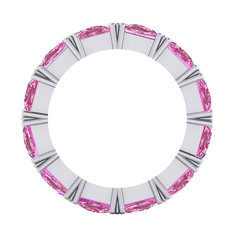 Bague d'éternité Diamant Saphir Rose Trilliant 9 ct Pierres Précieuses