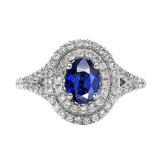 Bague diamant double halo avec or saphir bleu ovale 14K 11.25 carats - HarryChadEnt.FR