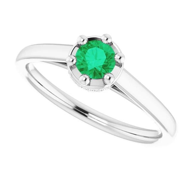 Bague diamant émeraude verte ronde à six griffes 1.25 carat or blanc 14K - HarryChadEnt.FR