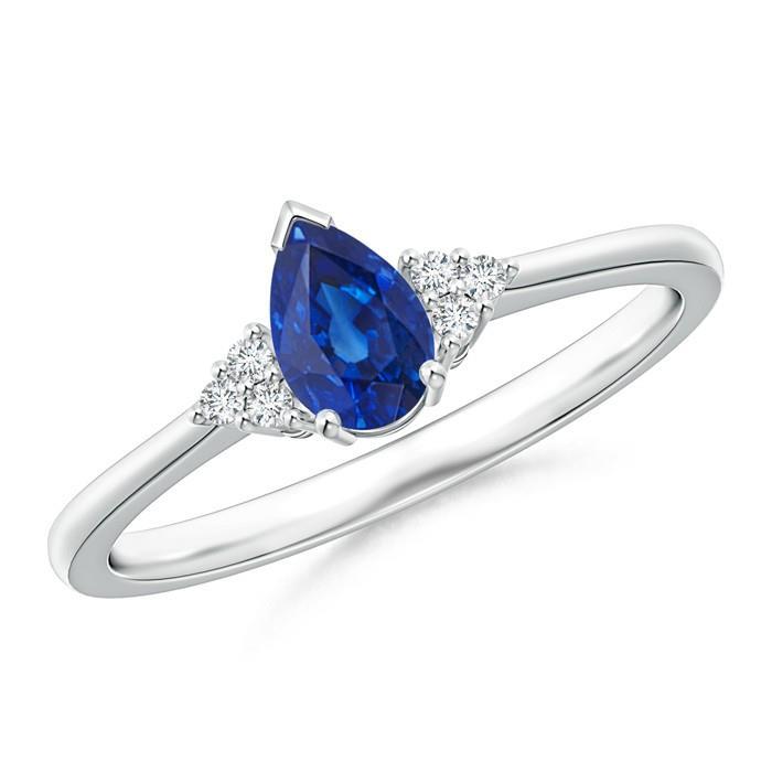 Bague diamant poire et saphir de Ceylan taille ronde 1.85 ct. Or Blanc 14K - HarryChadEnt.FR