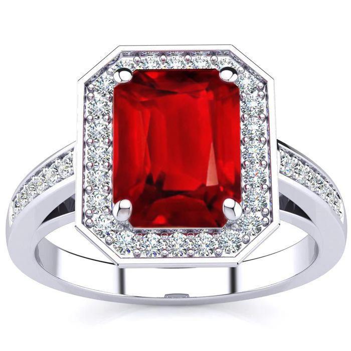 Bague diamant rubis émeraude 11 carats or blanc 14 carats serti de bijoux - HarryChadEnt.FR