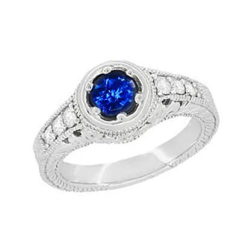 Bague diamant saphir du Sri Lanka taille brillant 2.10 ct. Or Blanc 14K - HarryChadEnt.FR