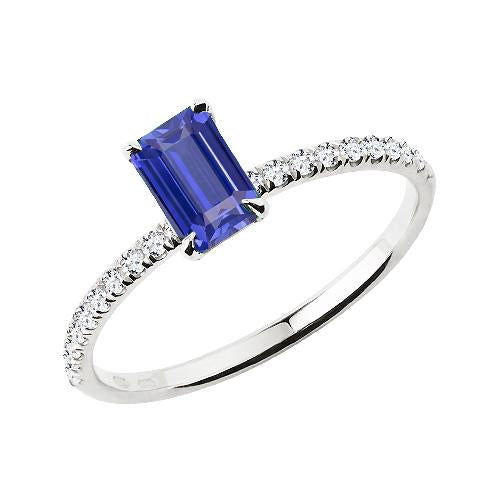 Bague diamant scintillant taille émeraude saphir srilankais 2 carats griffes - HarryChadEnt.FR