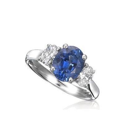 Bague diamant trois pierres ovale saphir du Sri Lanka 3.50 Ct WG 14K - HarryChadEnt.FR
