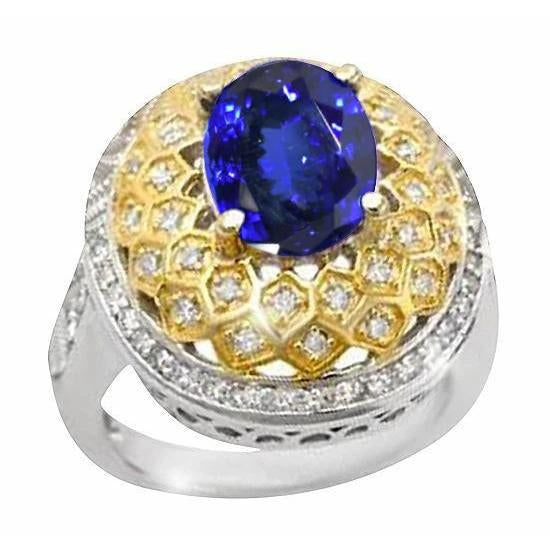 Bague diamants tanzanite ovale étincelant de 3.11 ct en or deux tons - HarryChadEnt.FR
