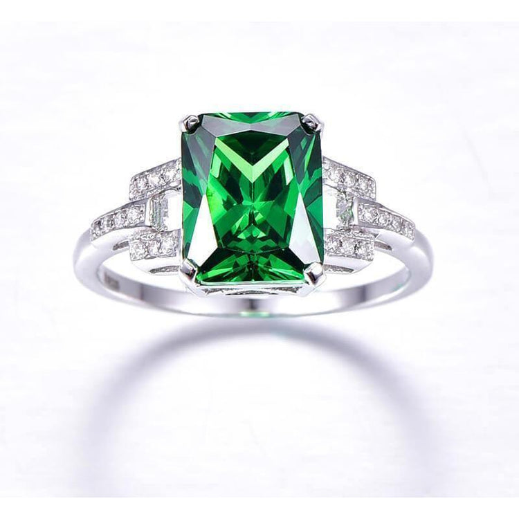 Bague émeraude verte et diamants 10.70 carats sertie de griffes WG 14K - HarryChadEnt.FR