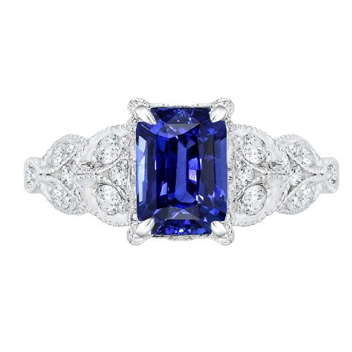 Bague Radiant Gemstone Ceylan Saphir Leaf Style Diamants 3.50 Carats - HarryChadEnt.FR
