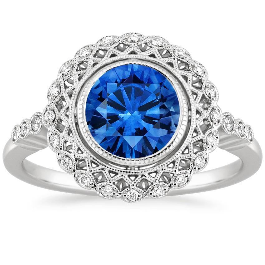 Bague en diamant avec saphir de Ceylan et serti clos en or blanc de 3.80 carats 14K - HarryChadEnt.FR