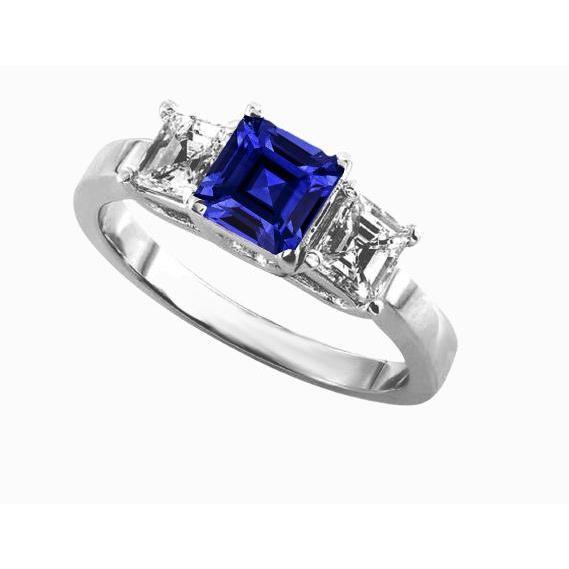 Bague en diamant pour femme Asscher Saphir de Ceylan 3 bijoux en pierre 2 carats - HarryChadEnt.FR