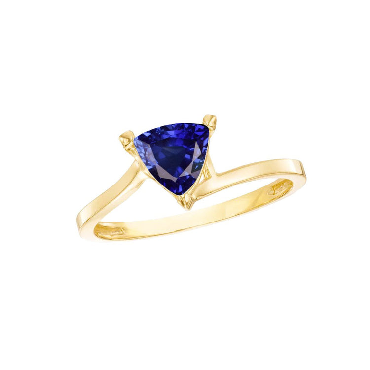 Bague en forme de trillion solitaire saphir Srilanka or jaune 1 carat - HarryChadEnt.FR