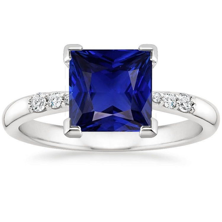 Bague en or avec pierres précieuses avec accents taille princesse saphir bleu 5.25 carats - HarryChadEnt.FR