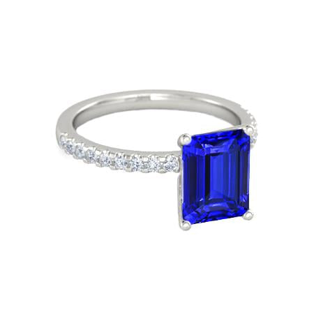 Bague en or avec saphir de Ceylan de 2.70 ct et diamants taille émeraude et taille ronde - HarryChadEnt.FR