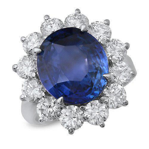 Bague en or blanc massif 14K avec saphir du Sri Lanka ovale 7 carats - HarryChadEnt.FR