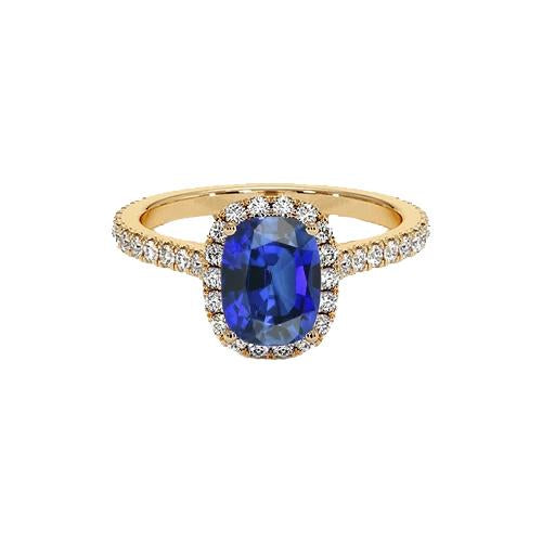 Bague en or jaune ovale saphir halo de diamants 11.25 carats 14K - HarryChadEnt.FR