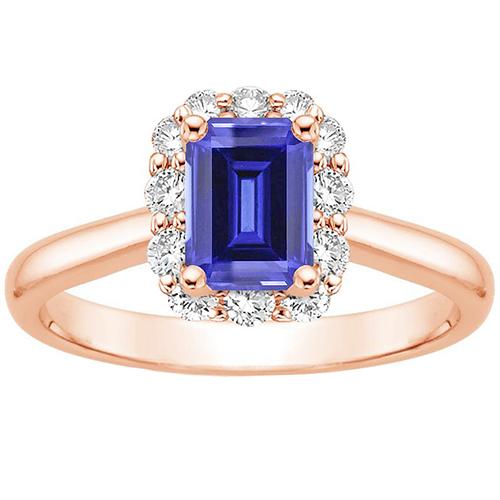 Bague en or rose pour femmes Halo Ceylan. saphir. émeraude et diamants 4 carats - HarryChadEnt.FR