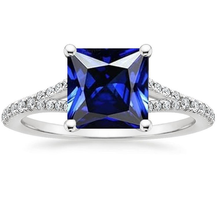 Bague en pierre précieuse solitaire taille princesse avec accents de diamants pavés 6 carats - HarryChadEnt.FR