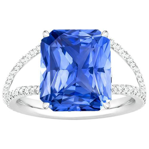 Bague en pierres précieuses Radiant Blue Saphir Split Tige Diamant Rond 5 Carats - HarryChadEnt.FR