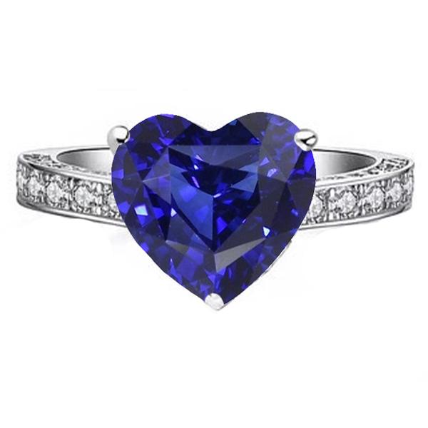 Bague en pierres précieuses pour dames. saphir et diamants taillés en cœur. bijoux 3 carats - HarryChadEnt.FR