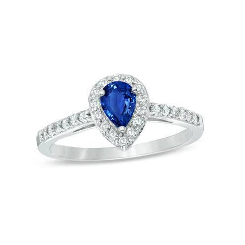 Bague en saphir de Ceylan avec halo de diamants de 2.25 ct en or blanc 14K - HarryChadEnt.FR