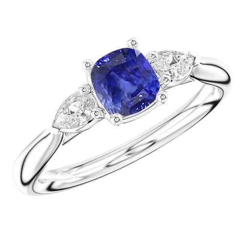 Bague en saphir de Ceylan coussin diamant poire 3 carats 2 carats - HarryChadEnt.FR
