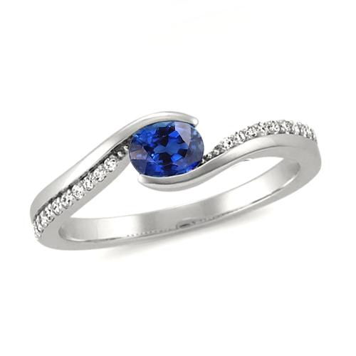 Bague en saphir du Sri Lanka et diamants taille ovale 2 ct en or blanc 14K - HarryChadEnt.FR
