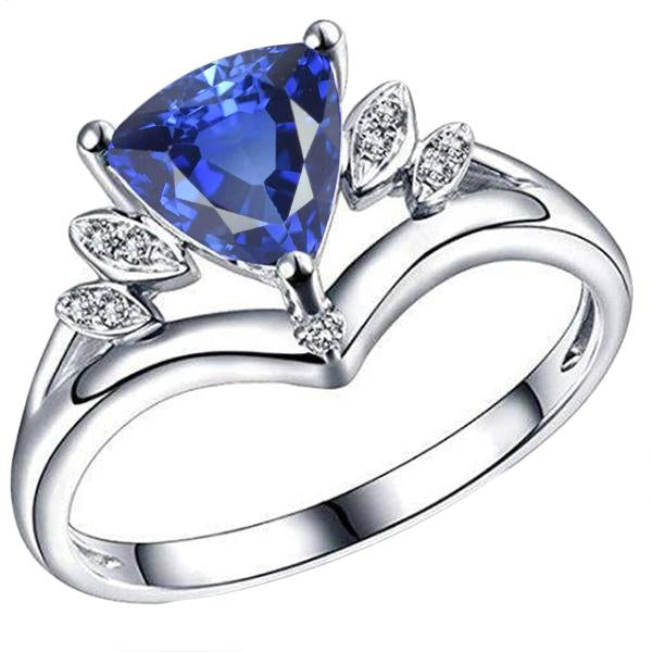 Bague fantaisie pierre précieuse saphir 2 carats taille trillion bijoux en or 14 carats - HarryChadEnt.FR
