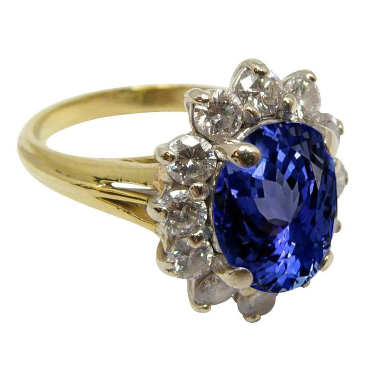 Bague fantaisie tanzanite et diamants taille ronde 2.25 carats en or bicolore 14 carats - HarryChadEnt.FR
