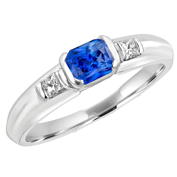 Bague homme pierre gemme princesse diamant barre d'or sertie saphir bleu 1,75 ct