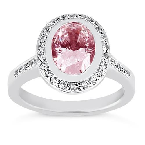 Bague ovale avec halo rose en or blanc 2.41 ct 14K - HarryChadEnt.FR