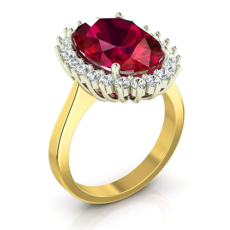 Bague ovale de style fleur diamant rubis Birmanie 10.50 carats or deux tons - HarryChadEnt.FR