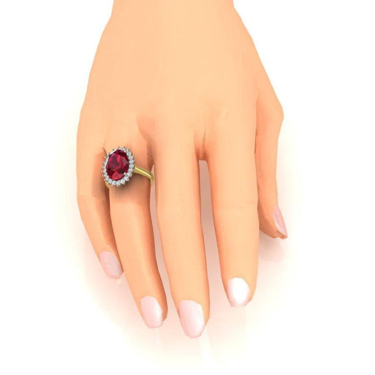 Bague ovale de style fleur diamant rubis Birmanie 10.50 carats or deux tons - HarryChadEnt.FR