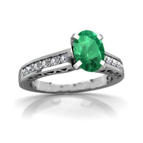 Bague ovale émeraude verte et diamants de 3.60 ct en or blanc 14K - HarryChadEnt.FR