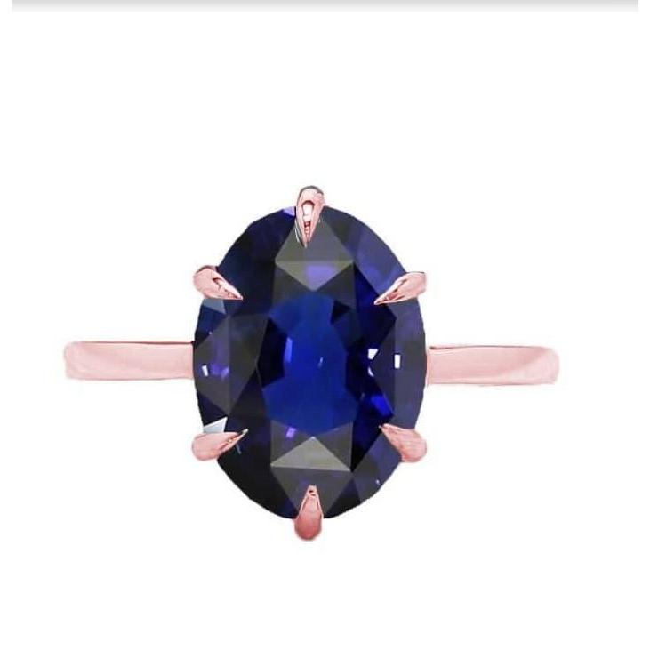 Bague ovale solitaire saphir bleu profond sertie de griffes 3.50 carats bijoux - HarryChadEnt.FR