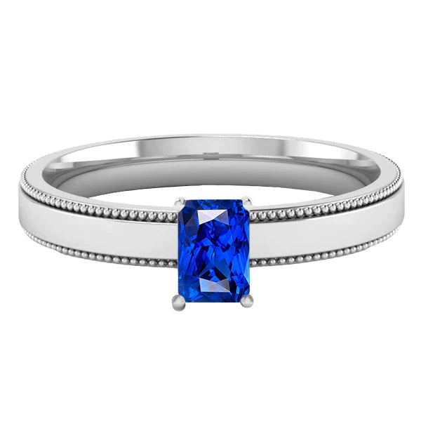 Bague pour Homme en Or Blanc Solitaire Saphir de Ceylan 1.50 Ct Bague Milgrain