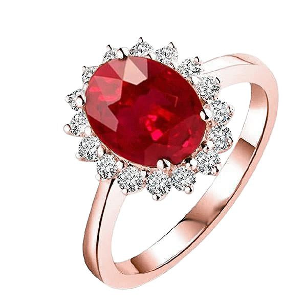 Bague pour femme en or rose 14K avec rubis taille ovale et