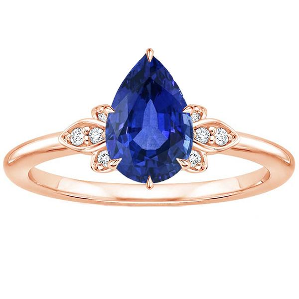 Bague pour femme en saphir bleu avec pierres précieuses de 4.50 carats. taille poire avec accents - HarryChadEnt.FR