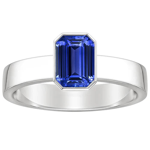 Bague pour homme avec saphir bleu et lunette sertie d'émeraude 3 ct avec tige épaisse