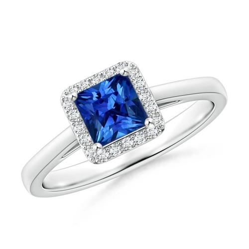 Bague princesse et diamant rond Sri Lanka saphir de 3.50 ct en or blanc - HarryChadEnt.FR