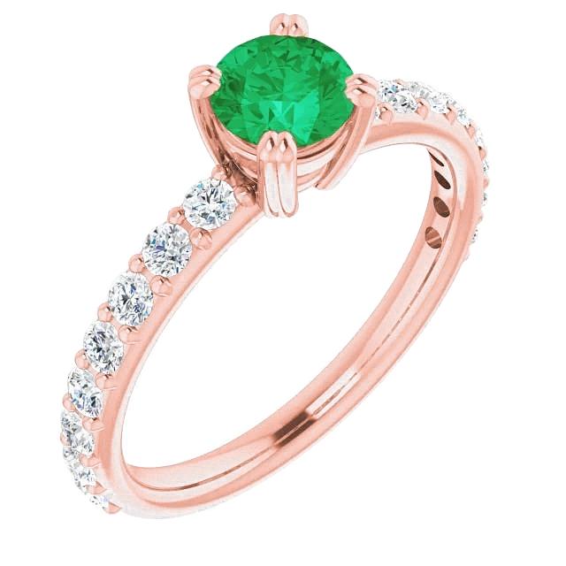 Bague quatre griffes 2.50 carats diamant rond vert émeraude - HarryChadEnt.FR