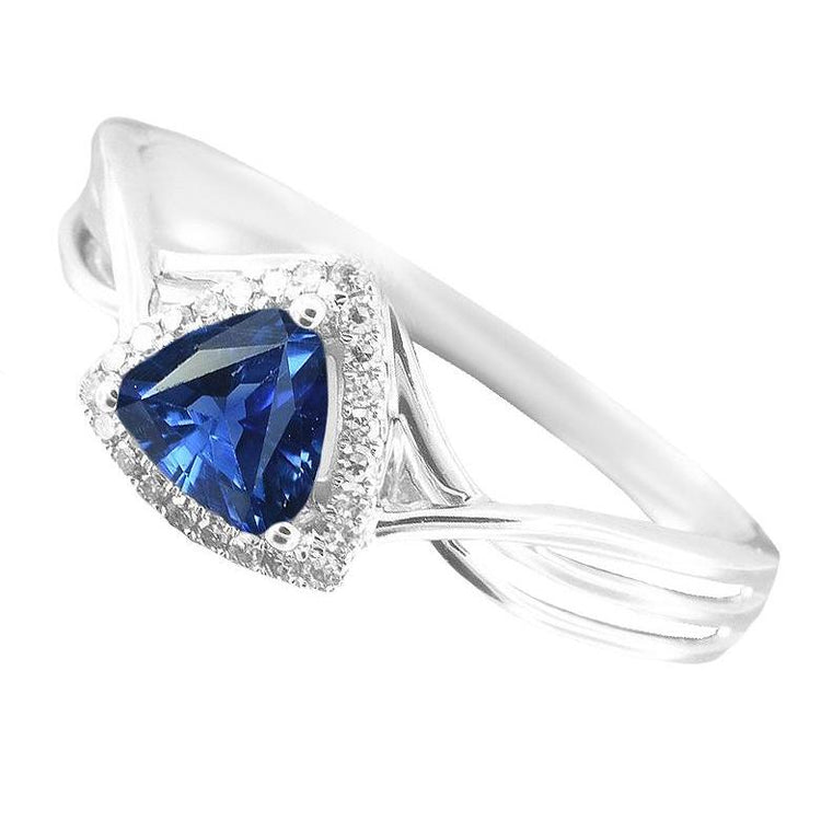 Bague saphir Halo Trillion Diamants à tige fendue 2.50 Carats Or 14K - HarryChadEnt.FR
