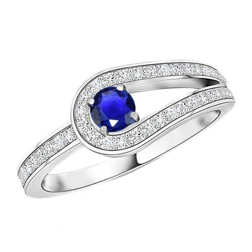 Bague saphir bleu rond avec accents style tige fendue 1.50 carats - HarryChadEnt.FR