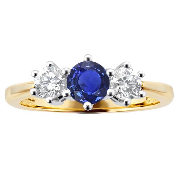Bague saphir diamant bicolore 3 pierres sertie 6 griffes 3.50 carats - HarryChadEnt.FR